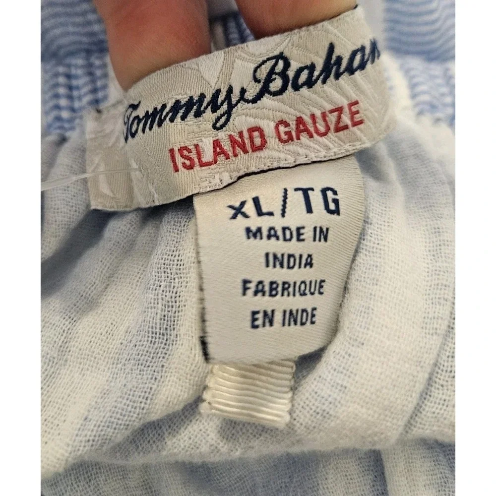 Tommy Bahama Blue Striped Island Gauze Dress XL Midi Ruffle 100% Cotton Resort